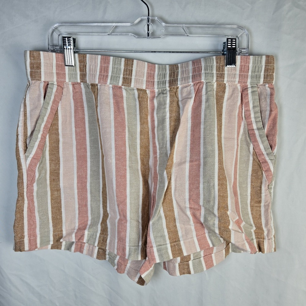 Sonoma Linen Blend Striped Shorts Large Coastal Preppy Pastel Lightweight Beach